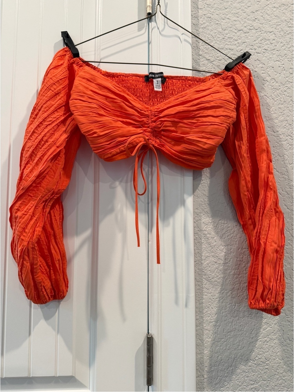 Urban Outfitters Orange Off-Shoulder Crop Top with Long Sleeves